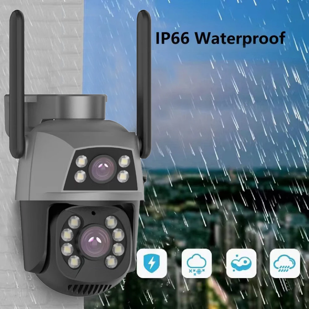 4K 8MP PTZ WIFI Camera Dual Lens Dual Screen 4X Digital Zoom IP Camera Auto Tracking Outdoor Home CCTV Surveillance Camhipro