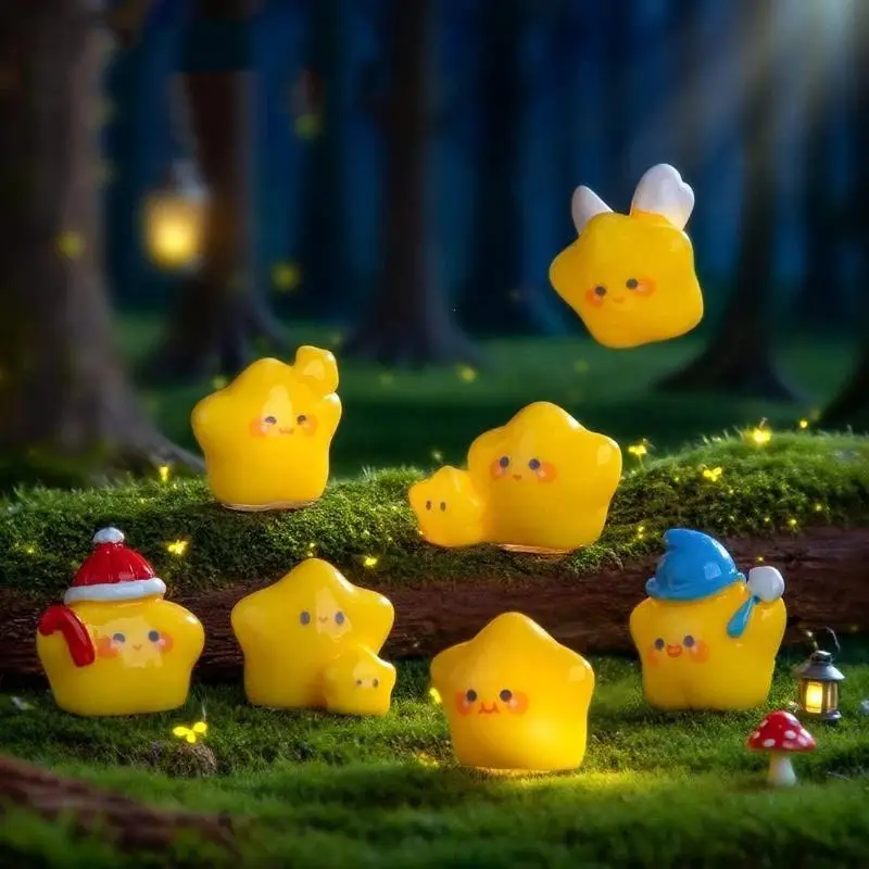 【S】Cute Resin Luminous Star Figurines Cartoon Design Soft Warm Glow For Garden Desktop Decor Ornaments