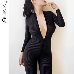 Striped Sexy Sheer Onesie For Adults Women Pajamas Onesies See Through Nightgown Sleepwear Crotchless Bodysuit Lingerie