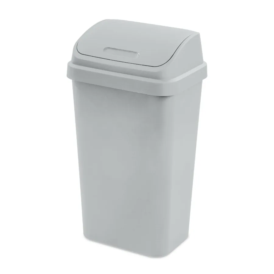

13 Gallon Kitchen Trash Can with Swing Top Lid, Plastic Garbage Bin for Home Office Use, Space-Saving Design, Black Color, Leak