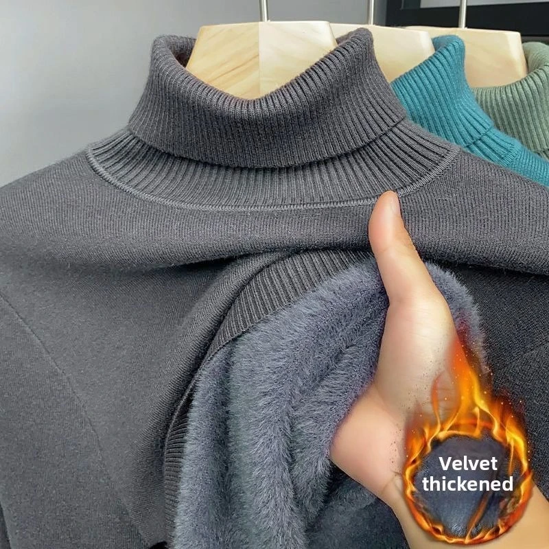 الشتاء سترة الرجال زائد المخملية سميكة التلبيب الرقبة محبوك البلوزات بلون سميكة القاع عادية الدافئة البلوز L-5XL #2