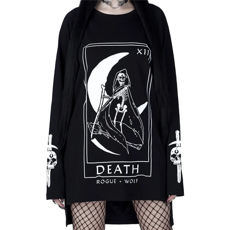 

2024 Gothic dark, long-sleeved moon letter print long crew neck sweater women