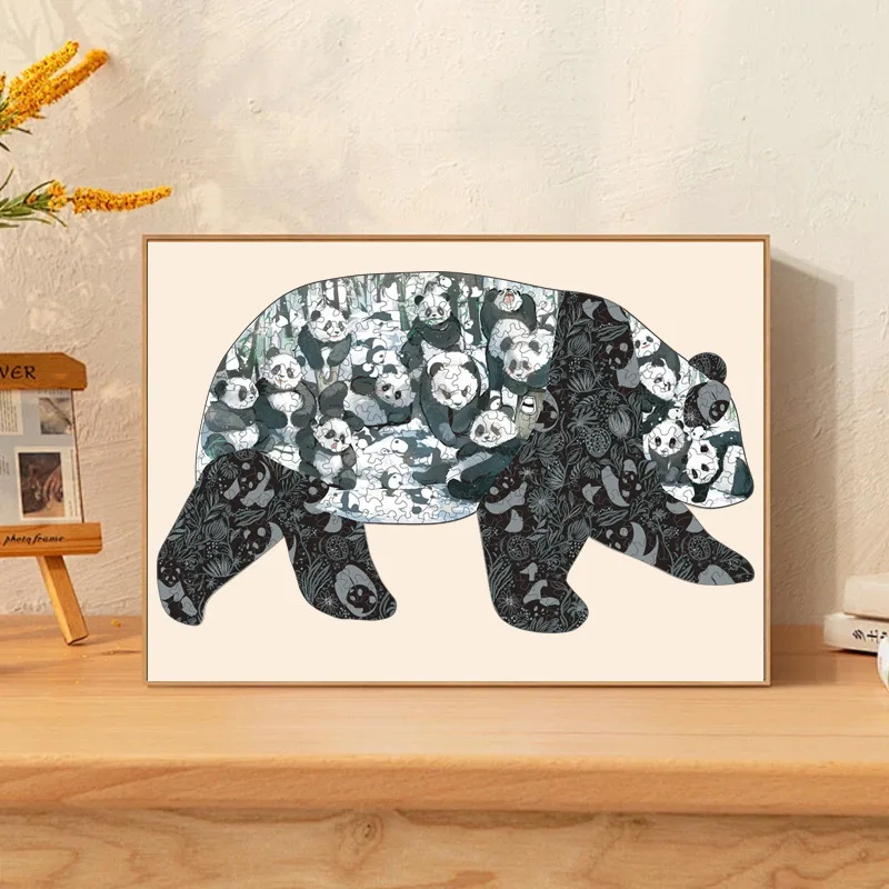 300pcs Brain Teaser Jigsaw Wooden Puzzle Difficult Panda Puzzles Toys Game for Adults Kids Animal Shaped Puzzle Home Decoration