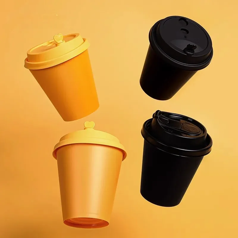 50pcs Black yellow thick disposable plastic cup 320ml 360ml 500ml 700ml milk tea juice coffee drinking cup party birthday