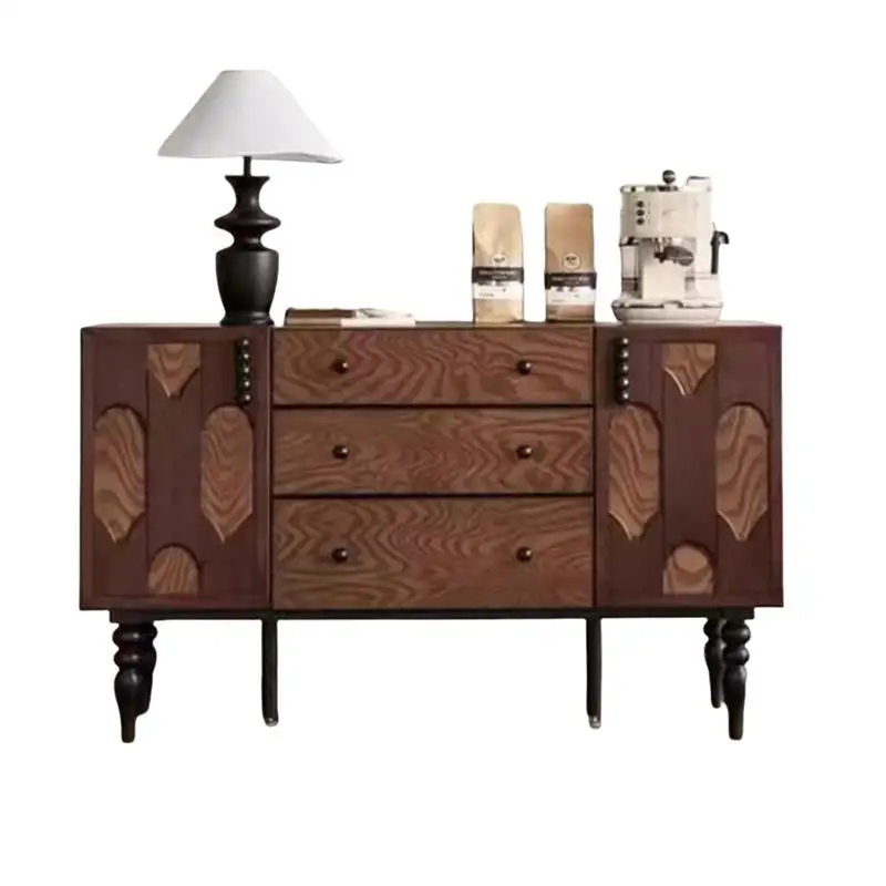 

Medieval entrance cabinet Solid wood American retro dining side cabinet Living room storage chest