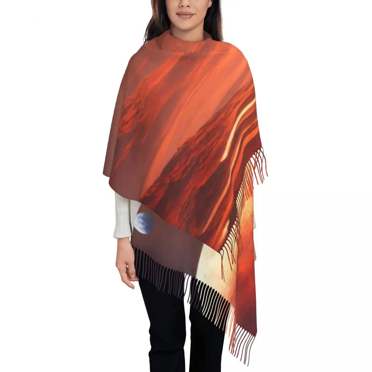 Mars Planets Fantasy Scarf Wrap for Women Long Winter Warm Tassel Shawl Unisex Scarves