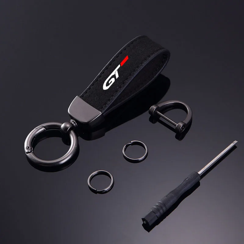 

Fashion Solid Color Flip Fur Keychain Lanyard Business Gift Key Chain for Peugeot gt gti gtline 508 5008 3008 208 2008 308