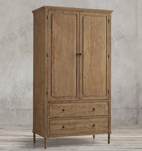 Antique double door wardrobe French distressed oak two-door wardrobe storage cabinet chest of drawers B&B