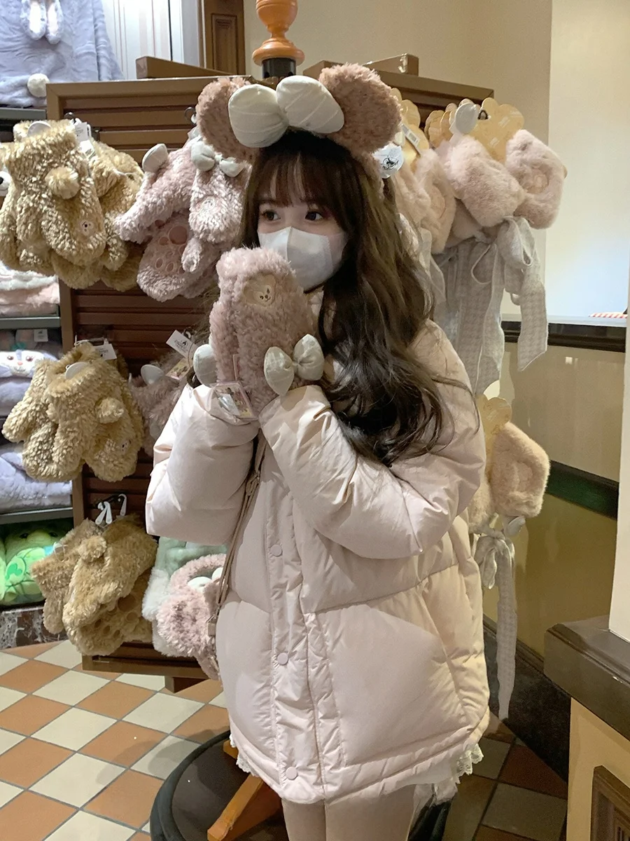 

CallmeEar Baby Blue Hooded down Jaet Korean Sle Versatile Warm Mid-Length Outerwear Women's Faion Cotton