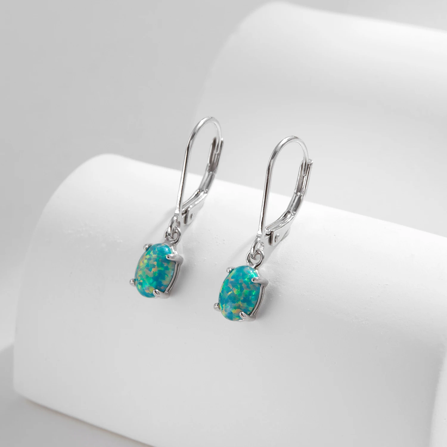MODIAN 925 Sterling Silver Elegant Exquisite Green Oval Opal Hoop Earrings For Women Daily Vacation Fine Jewelry Accessories