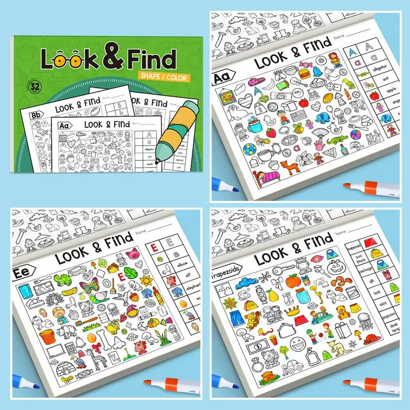 [JT]1 Set Look & Find Visuelles Puzzlebuch Interaktives Lernspielzeug für Kinder mit Farb- und Formsucheaktivitäten