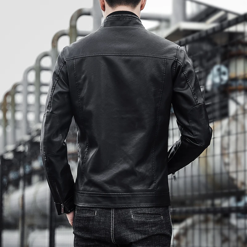 New top, leather jacket, men's PU leather jacket, autumn and winter Korean version, trendy stand up collar motorcycle suit, work