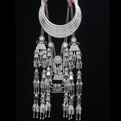 Hmong Necklace Miao Dance Chinese Folk Style Festival Accessories Collier Miao Silver Hmong Jewelry