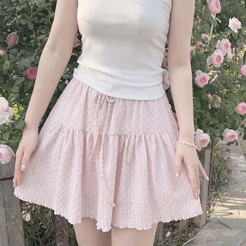 Pink Love Skirts Women Elastic Waist Cute Mini Skirt for Sweet Girls Kawaii Clothes