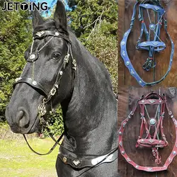 Horse Halters And Lead Ropes PU Leather Halter And Lead Ropes Ergonomic Comfortable Unfettered Halters With Metal Buckle