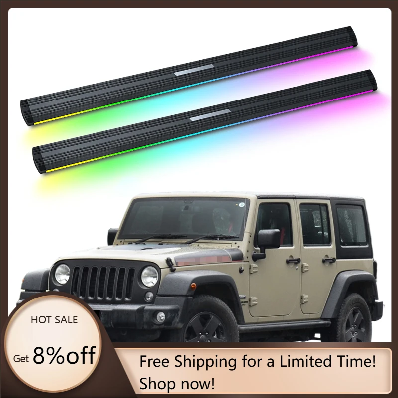 

Electric Running Boards Retractable Aluminum Alloy Neon LED Light Automatic Power Side Step for Wrangler JK 4 Door Sahara Rubico