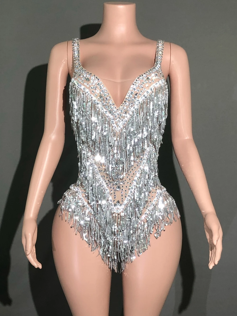 سباركلي الراين هامش ارتداءها المرأة مثير انظر من خلال حزب الزي أداء ملابس رقص المغني راقصة تظهر المرحلة ارتداء #5