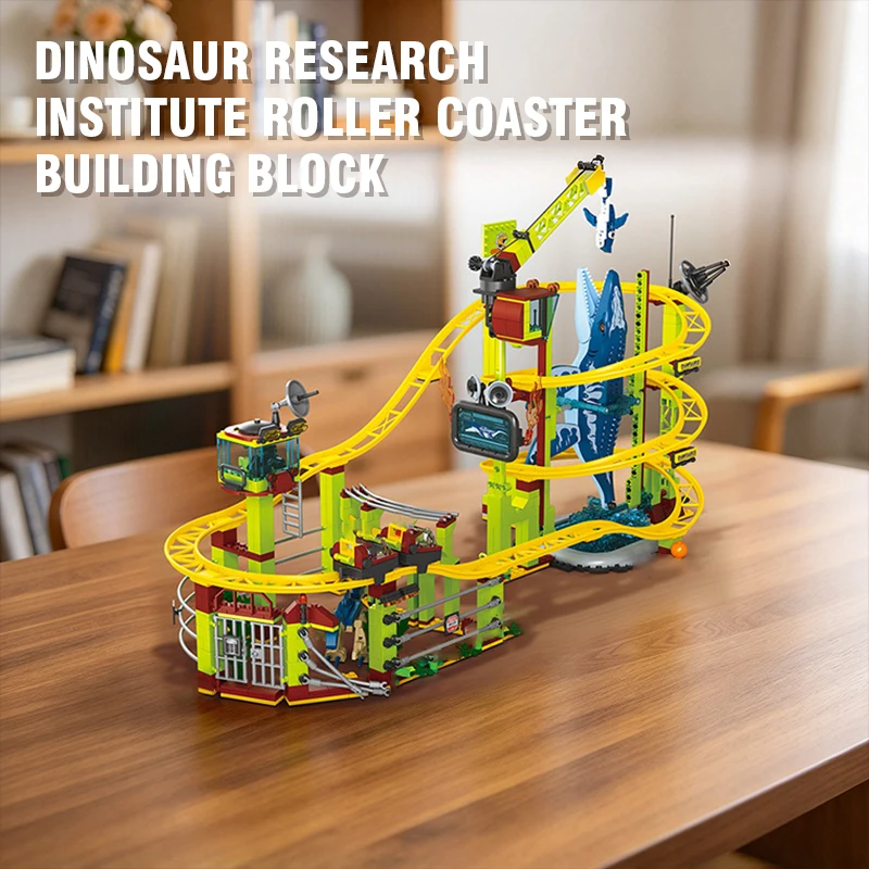 Dinosaurs Research Institute Roller Coaster Building Blocks Track Assembly Bricks Model Educational Toy Ornament Christmas Gifts