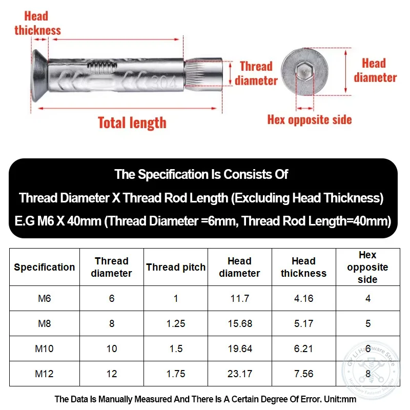 Countersunk Hex Socket 304 Stainless Steel Internal Expansion Sleeve Anchor M6 M8 M10 M12 Fastener For Wall Fixing Installation