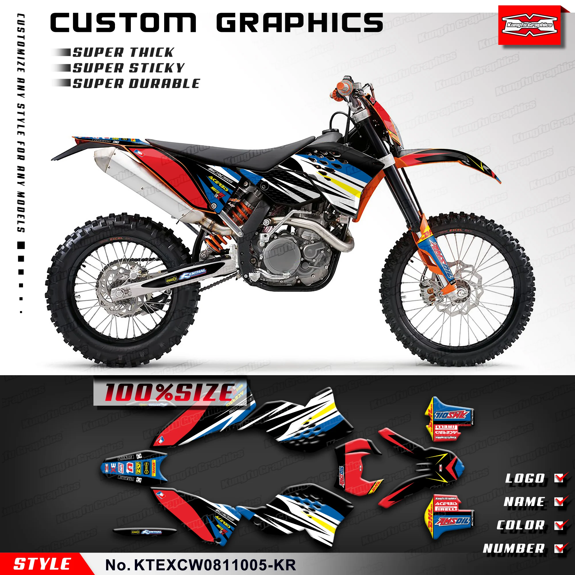 

KUNGFU GRAPHICS Motorcycle Decal Sticker Kit for KTM 125 200 250 300 400 450 525 530 EXC F XCW XCF-W 2008 2009 2010 2011