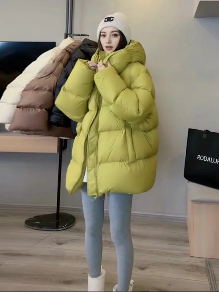 

Ladies Thiened Winter Puffer Jaet Hooded Zipper Design Du down Coat Warm Sli Avocado een Outerwear for Women