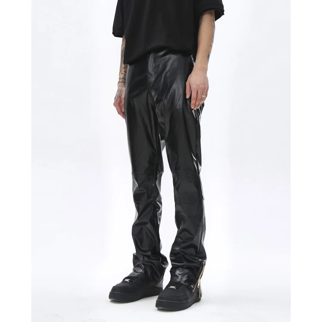 27-46 New 2024 Men Clothing GD Hair Stylist Straight Tube PU Leather Pants With Zipper Slit At The Hem Plus Size Singer Costumes