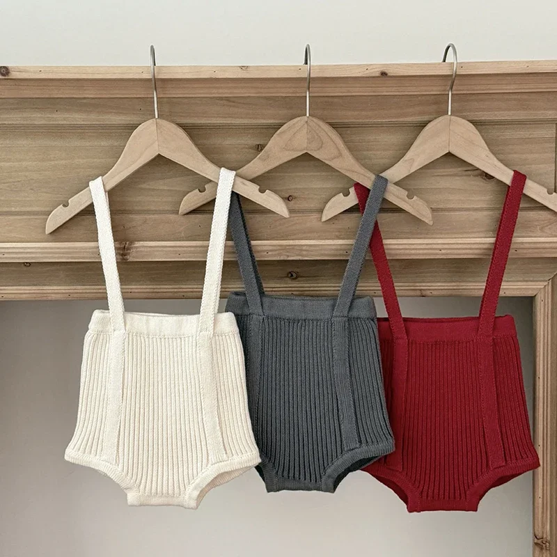 

Новинка 2023 года, осенний костюм для скалолазания в корейском стиле от 0 до 24 месяцев, однотонный вязаный комбинезон без рукавов для маленьких девочек