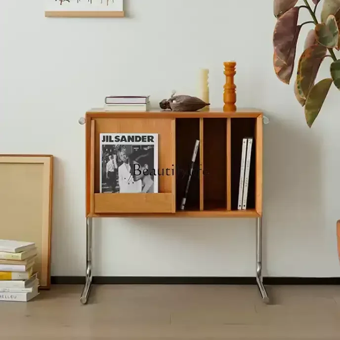 

Solid wood magazine Nordic sofa side cabinet Japanese simple bookshelf log multi-functional storage cabinet