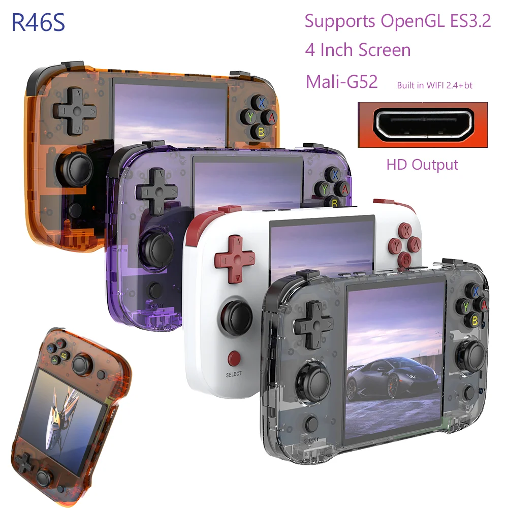 

R46S Retro Handheld Game Console Linux System 4.0inch IPS Screen RK3566 Portable Handheld Video Player For PS1 N64 PSP 3D Games