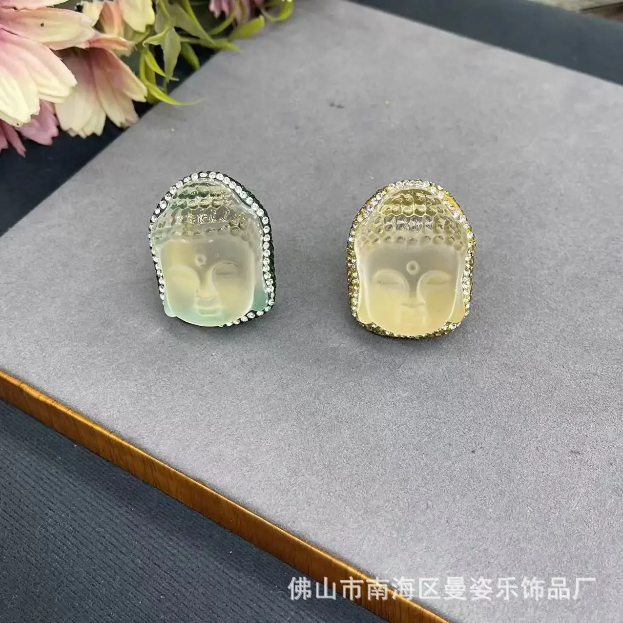 Glazed white crystal Buddha head ring 18K real gold color retention electroplating live mouth adjustable new Chinese jewelry view 2