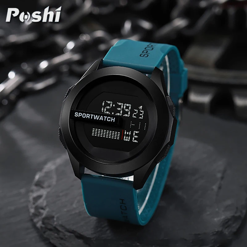 POSHI-Relógio impermeável do esporte para homens, relógio de pulso digital de luxo, cronômetro luminoso com data semana, relógio original, frete grátis