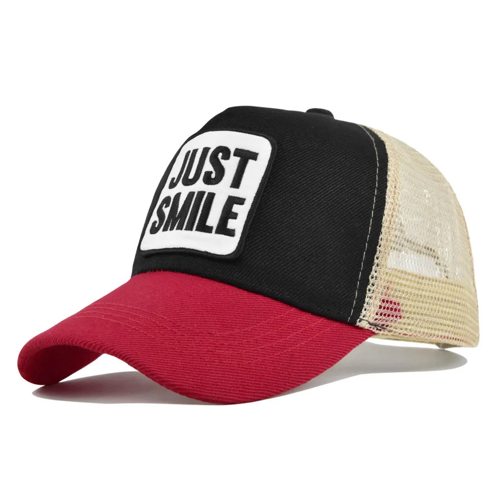 Gorra de béisbol con estampado Just Smile Dad, sombrero de malla para hombres y mujeres