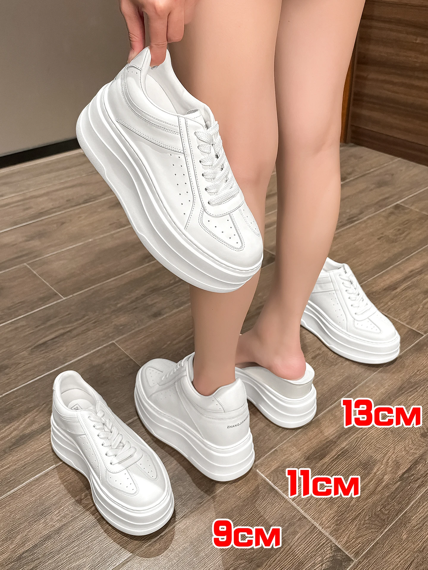 9-13cm Height Increasing Shoes Women Platform Shoes Real Leather Chunky Sneakers Female White 9cm Elevator Shoes Casual Sneaker