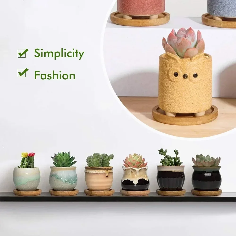 1pcs Small Circular Succulent Flowerpot, Plant Tray Bottom Support, Miniature Plants, Natural Bamboo Coasters, Wooden Plates