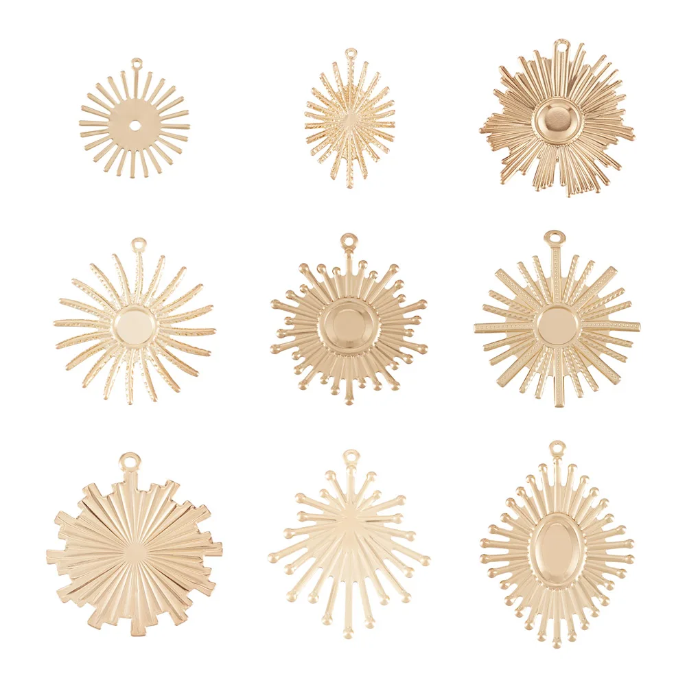 36Pcs Mixed Metal Sun Flower Shape Pendants Charms Cabochon Settings For Necklace Earring DIY Jewelry Making Accessories