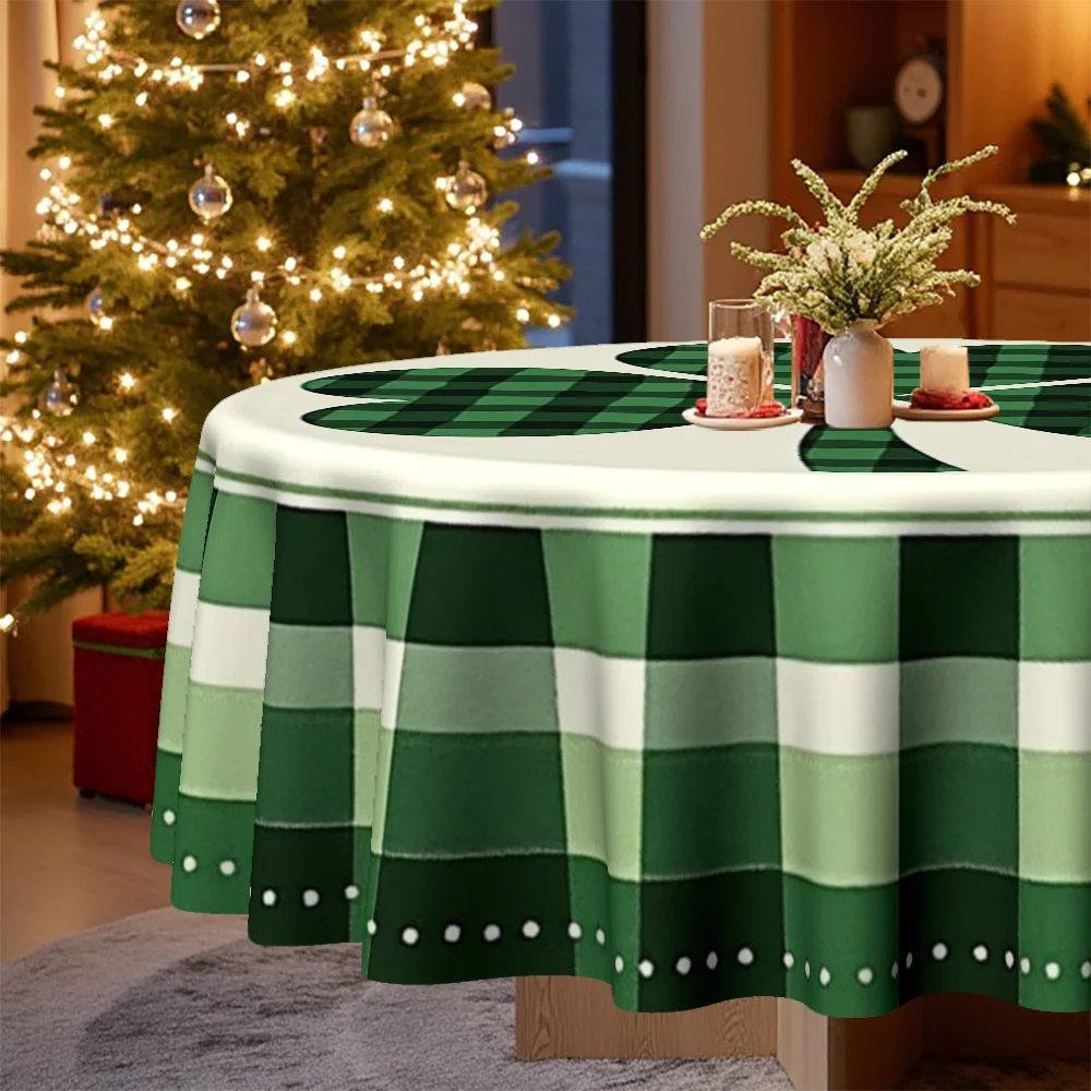 1 tablecloth, Christmas, St. Patrick's Day themed round tablecloth, checked and clover design