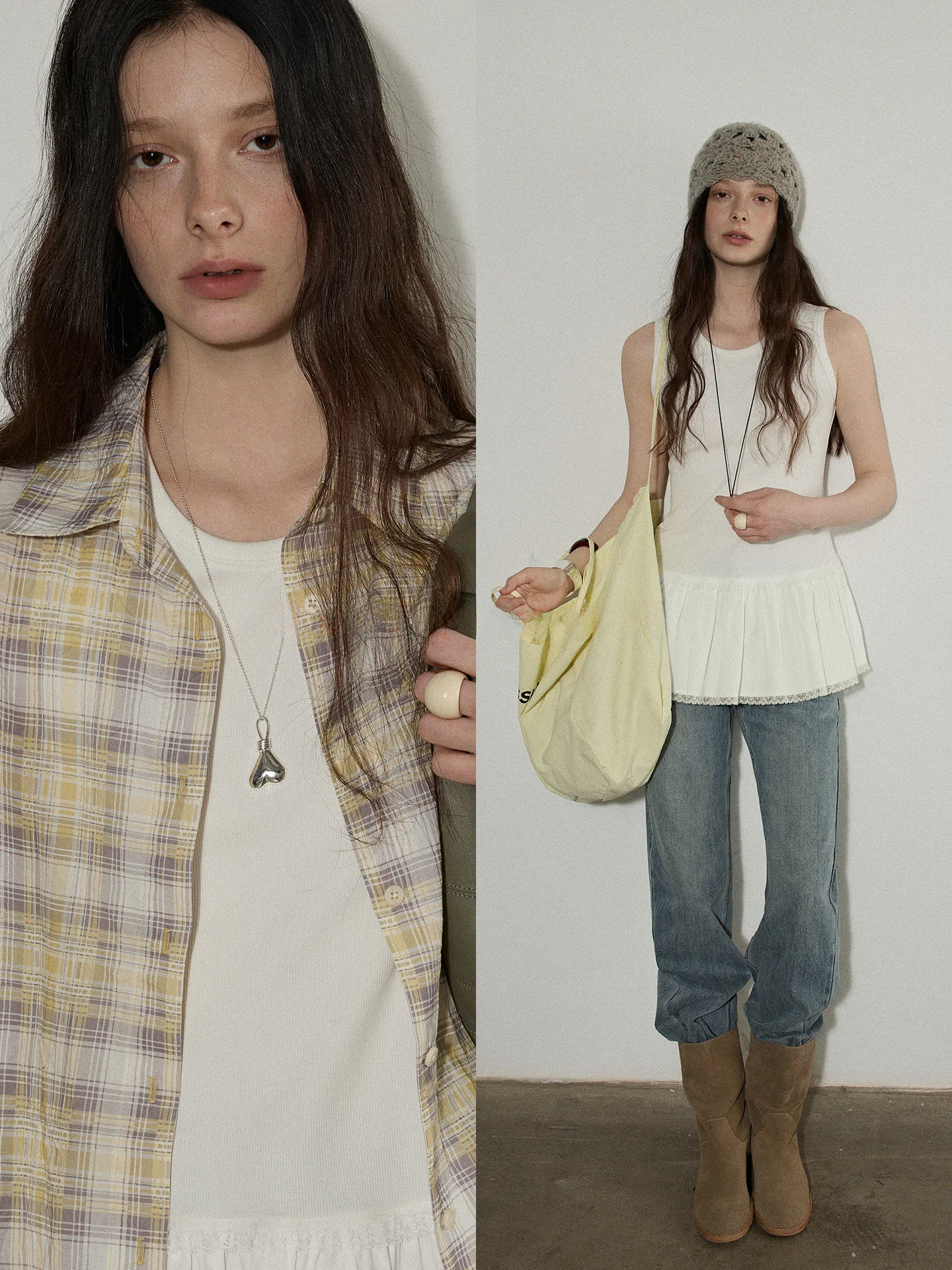 

Женский весенний новый свободный многослойный топ Lofi с кружевной отделкой и юбкой-сарафаном для повседневной носки