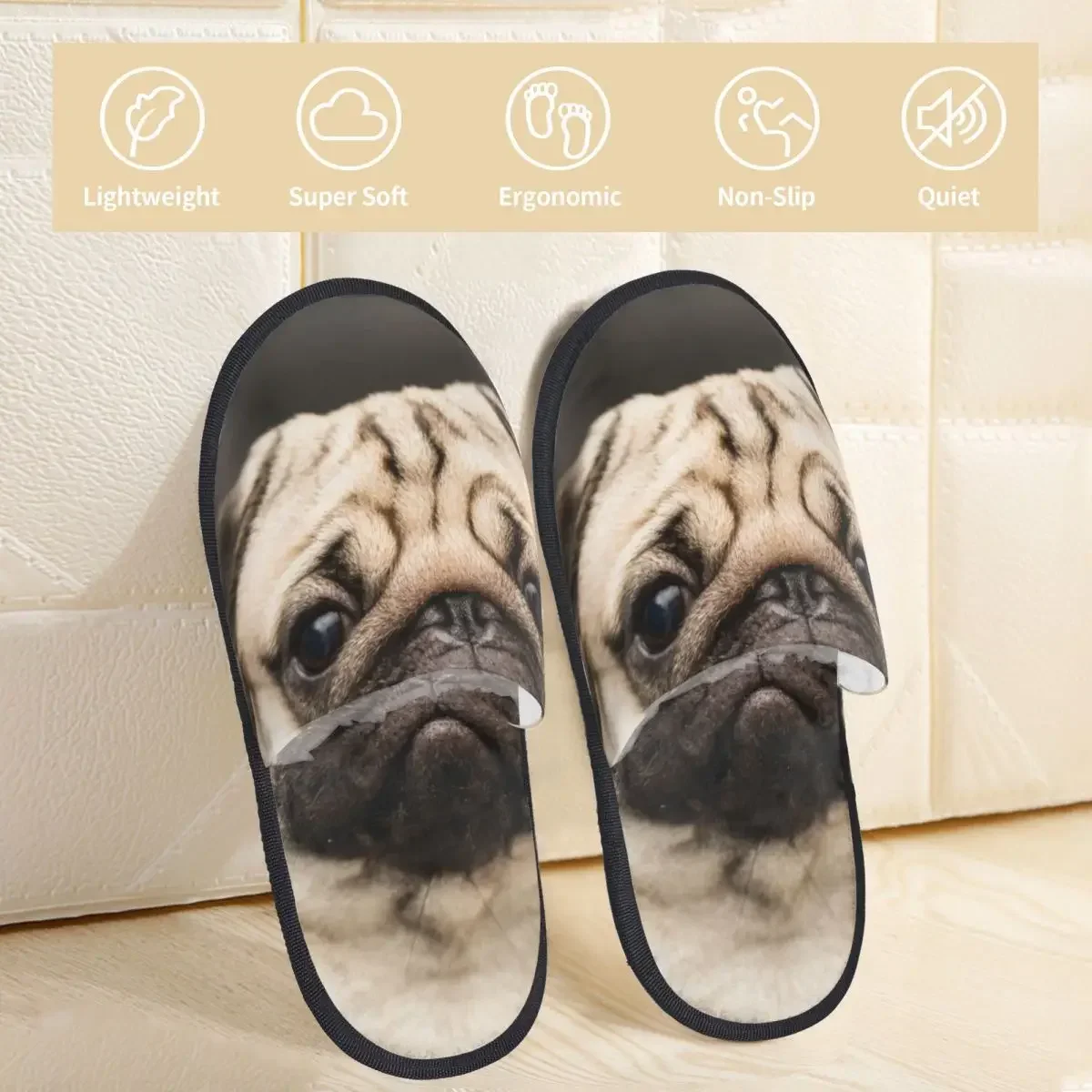 Chinelos de pelúcia para homens e mulheres, Cute Pug Dog, Tem pergunta, Sapatos macios quentes, Calçado em casa, Outono, Inverno