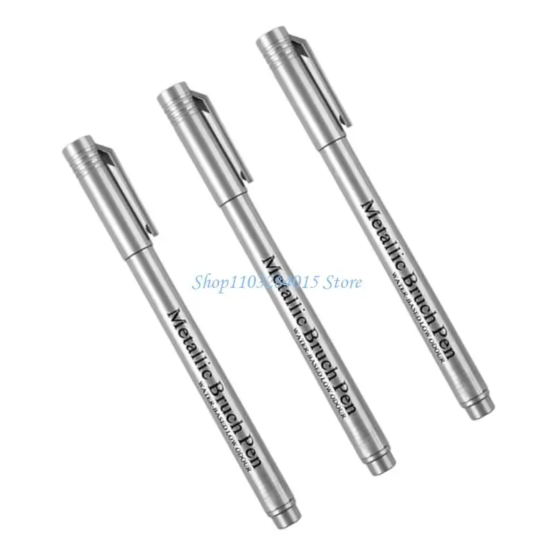 R6FF 3Pcs Glittering Metallic Paint Pen Water Resistant Highlighter Pen For Drawing Card Making Painting on Fabric Leather