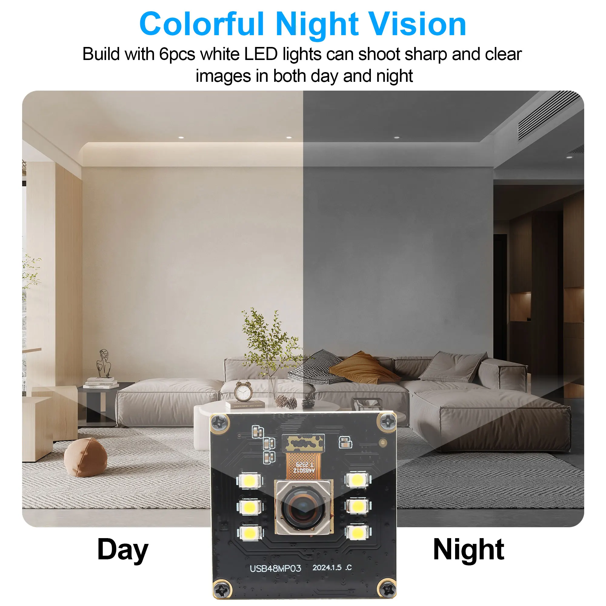 ELP 48MP 8000*6000 Mini cámara USB enfoque automático rápido 4K 30fps gran angular 6 uds LED blanco sin distorsión para protección de seguridad