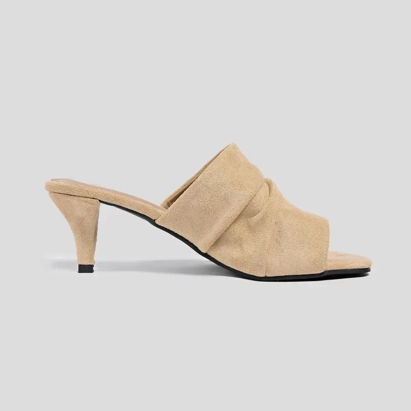 

Clip-Toe Slipper Sandals Suede Slip-On Solid Color Fashion Concise Sexy Elegant Party Dress Summer Women Shoes Newest Thin Heels