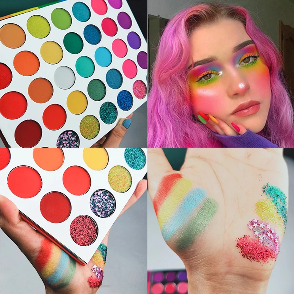 35가지 색상 아이섀도우 레인보우 코랄 펄 글리터 매트 시퀸스 쉬머, 고발색 아이섀도우 파티 및 댄스 쇼 립스틱