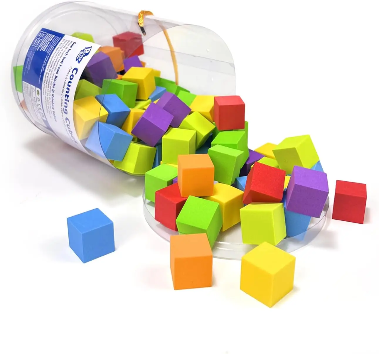Bloques de conteo de espuma, 105 piezas, cubos de contadores de matemáticas de arcoíris suaves de 1 pulgada, manipuladores de matemáticas preescolares, suministro de aprendizaje en el aula