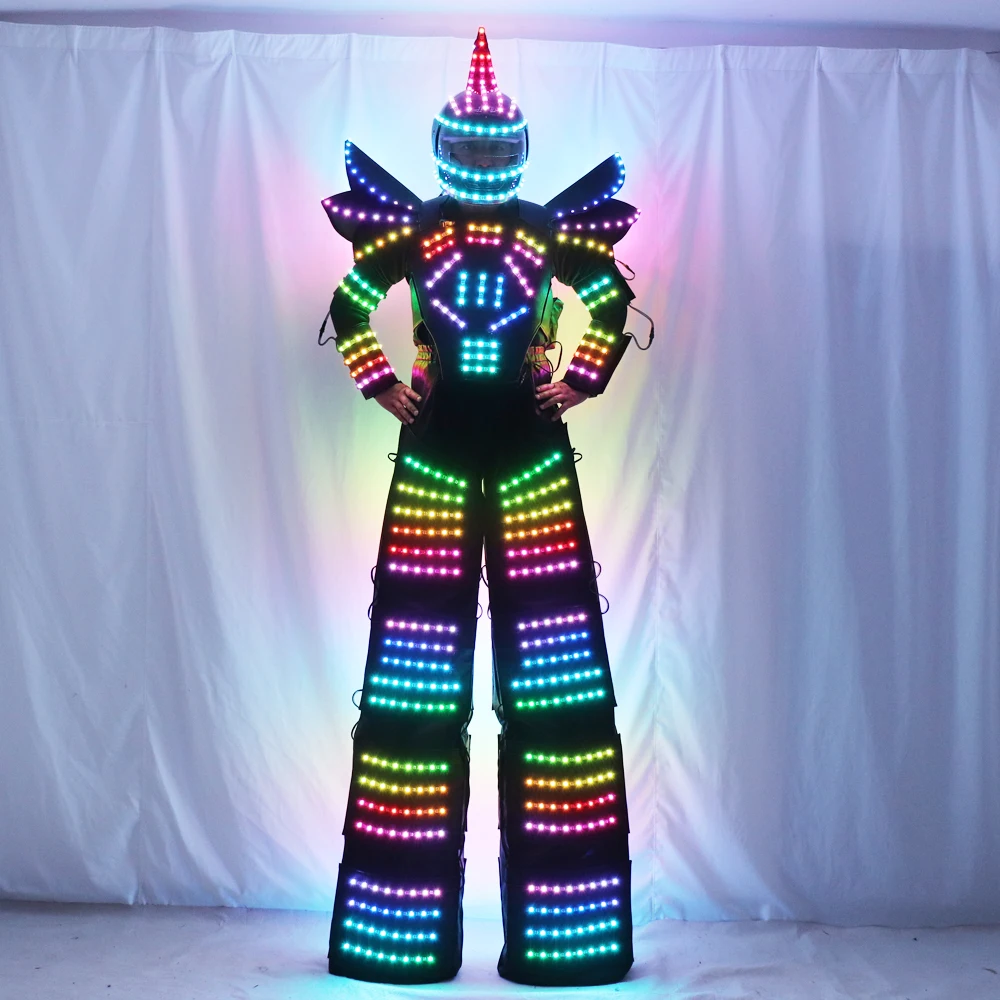 

Full Color Pixel LED Robot Costume Clothes Stilts Walker Costume LED Suit Costume Helmet Laser Gloves CO2 Gun Jet Machine