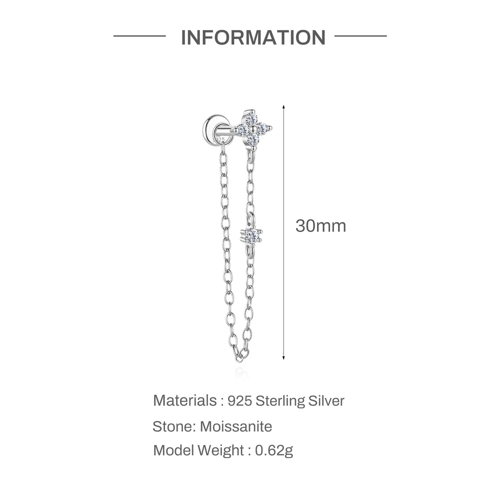 Aide 1pc Women's 925 Sterling Silver Moissanite Long Dangle Earrings Suitable For Valentine's Day, Anniversary Occasions Jewelry