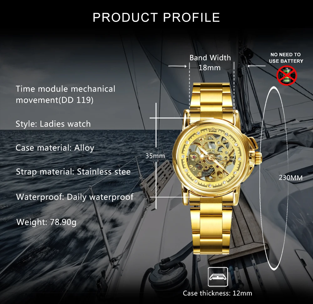 WINNER Classic Elegant Ladies Watches Top Brand Luxury Skeleton Automatic Mechanical Watch for Women Stainless Steel Strap New