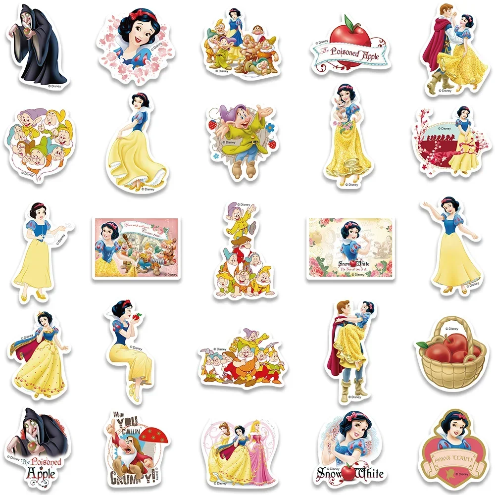 50PCS Disney Cartoon Anime Stickers Kawaii Snow White Graffiti Decals for Skateboard Bicycle Luggage Guitar Laptop Kids Sticker