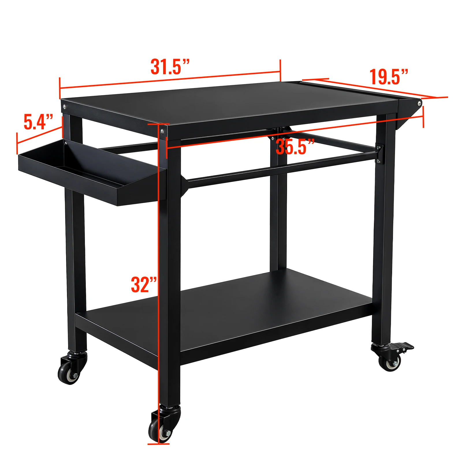 Outdoor Grill Cart Stand Table Pizza Oven with Lockable Wheels, Heavy Duty Movable Kitchen Cooking Prep Station BBQ Cart Patio