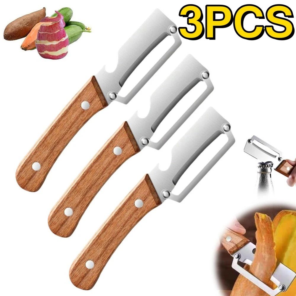1/3PCS  Wooden Multi Functional Vegetable Peeler With Ergonomic Handle For Peeling  Slicing Fruits Vegetables Peel knife