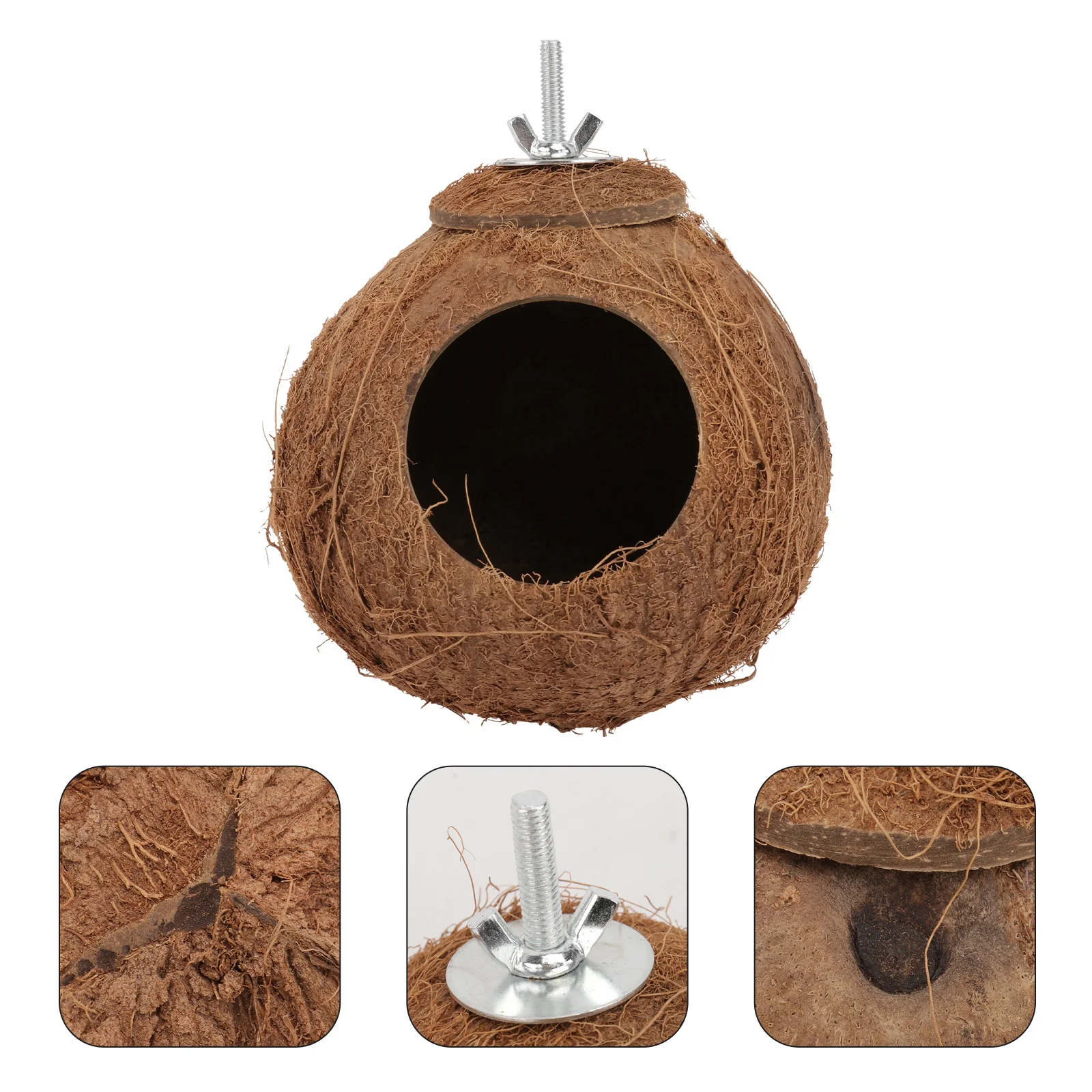 

Coconut Shell Bird Nest Parrot Toy Natural Birds Pet Supply Set Biting Plaything Stainless Steel